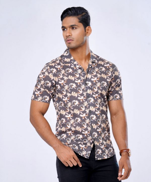 Gray Cotton Short Sleeve Casual Shirt