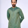 Green Fitted Jacquard Cotton Panjabi