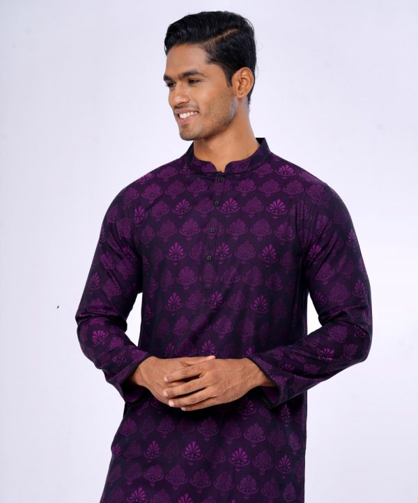 Purple Semi Fitted Jacquard Cotton Panjabi