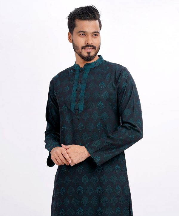 Green Fitted Jacquard Panjabi