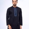 Black Fitted Jacquard Panjabi