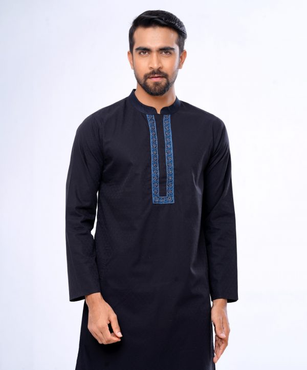 Black Fitted Jacquard Panjabi