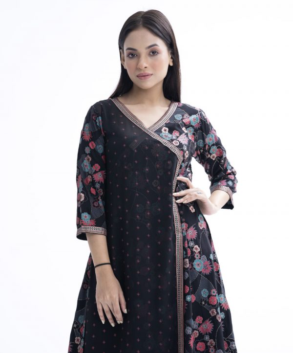 Black Viscose and Georgette Retro-Wrap Kameez