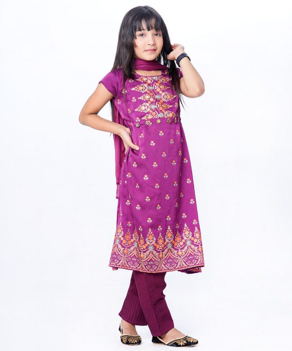 Purple Crepe and Viscose Salwar Kameez