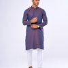 Blue fitted Panjabi in Jacquard Cotton fabric. Designed with minimal karchupi on the collar and placket.