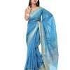 Blue all-over printed Cotton saree with zari paar.