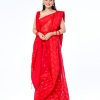 Red tant Cotton Saree with matching borders. Beautifully designed with all-over thread work.