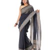 Black Cotton Saree with contrast golden thread woven paar.