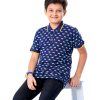 Blue all-over printed Polo Shirt in Cotton pique fabric. Designed with a classic collar and short sleeves. Contrast tipping at collar and cuffs.