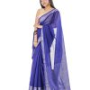 Blue Cotton Saree with contrast silver thread woven paar.