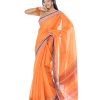 Orange Cotton Saree with matching thread woven paar.