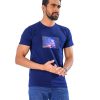 Blue T-shirt in Cotton single jersey fabric. Designed with a crew neck, short sleeves and print on the chest.