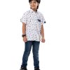 White casual Shirt in printed Cotton fabric. Designed with a classic collar, short sleeves and a button flap chest pocket.