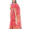 Magenta all-over printed Cotton Saree with multi-color border.