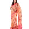 Orange all-over printed Cotton Saree with beautiful borders. Embellished with karchupi on the achal.