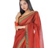 Red Cotton Saree with black paar.