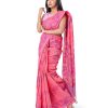 Pink tant Cotton Saree with matching borders. Beautifully designed with all-over multi-color thread.