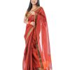 Red Cotton Saree with black paar.