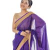 Purple Cotton Saree with contrast golden thread woven paar.