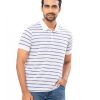 White stripe Polo in Cotton single jersey fabric. Designed with a classic collar and short sleeves