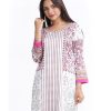 White all-over over printed A-line Tunic in Viscose fabric. Designed with a round neck and four-quarter sleeves. Single button opening at back.