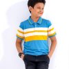 Blue striped Polo Shirt in Mercerized Cotton Single Jersey fabric. Designed with a classic collar and short sleeves