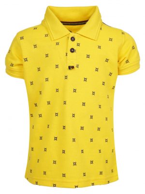 Yellow all-over printed Polo in Cotton Pique fabric. Designed with a classic collar, and short sleeves.