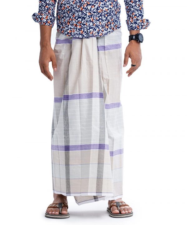 Gray check Lungi in premium quality Cotton fabric.