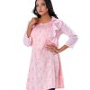 pink all-over printed A-line Tunic with Koti in Viscose fabric. Designed with a round neck and three-quarter sleeves. The Koti is crafted in embroidered cotton fabric.