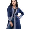 Blue long Shrug in Crepe fabric with full sleeves. Embellished with pin tucks at the front.