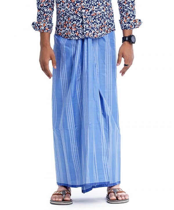 Blue stripe Lungi in premium quality Cotton fabric.