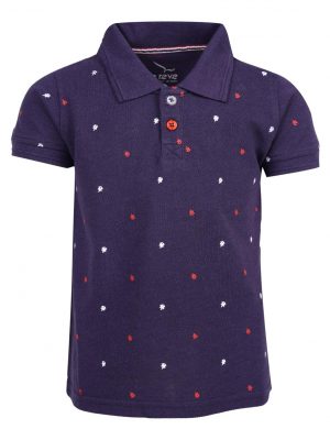 Blue all-over printed Polo in Cotton Pique fabric. Designed with a classic collar and short sleeves.