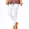 White all-over printed legging in stretchable Cotton fabric. Concealed elasticated at the waistline.