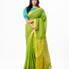 Green all-over printed Saree in Cotton fabric. Embellished with embroidery and decorative tassels on the achal.