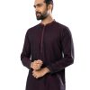 Black semi-fitted Panjabi in Jacquard Cotton fabric. Designed with swing stitches on the collar and hidden button placket.