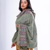 Green all-over printed Shawl in Cotton viscose fabric. Embellished with karchupi and all-over matching borders.