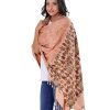 Brown all-over printed Shawl in Cotton viscose fabric. Embellished with fringe trim on both sides.