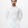 White all-over printed fitted Panjabi in Viscose fabric. Designed with a mandarin collar and hidden button placket. Embellished with karchupi on the chest.