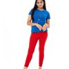 Red all-over printed legging in stretchable Cotton fabric. Concealed elastication at the waistline.