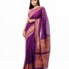 Purple all-over printed Saree in Cotton fabric. Embellished with decorative tassels on the achal.