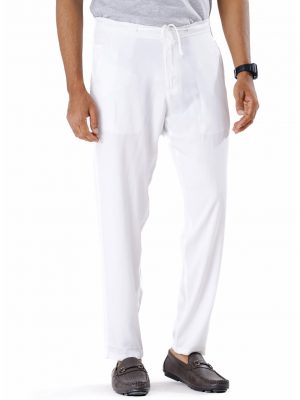 White Premium Pant Pajamas in premium-quality soft Cotton fabric. Five pockets, button fastening with adjustable drawstring on the front & zipper fly.