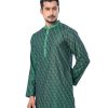 Green semi-fitted Panjabi in Jacquard Cotton fabric. Metal button fastening on the chest.