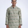 Green fitted panjabi in printed Cotton fabric. Designed with a mandarin collar and hidden button placket.