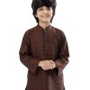 Brown Panjabi in Jacquard Cotton fabric. Designed with a mandarin collar and matching metal buttons on the placket.