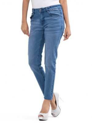 Blue ankle-length Jeans in Denim fabric. Five pockets, button fastening on the front & zipper fly. Narrow fit.