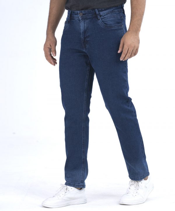 Men's slim fitted jeans in cotton spandex denim fabric. Five pockets, button fastening on the front and zipper fly.