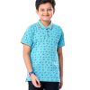 Turquoise blue all-over printed Polo in Cotton Pique fabric. Designed with a classic collar and short sleeves. Contrast tipping at the collar and cuffs.