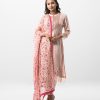 Exclusive salwar kameez set in silk & viscose blended fabric from Nargisus by Le Reve. Quarter sleeved, band neck and karchupi at front. Muslin dupatta with pant-style pajamas.