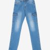 Men's jeans in cotton spandex denim fabric. Seven pockets including two utility pockets in both sides, button fastening on the front and zipper fly.