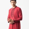 Men's kabli set in viscose fabric. Embroidery at front and inseam side pockets with pajamas.